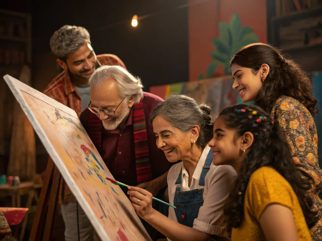 A group of people participating in a hands-on art workshop, learning new techniques and creating their own artworks under the guidance of an experienced instructor.